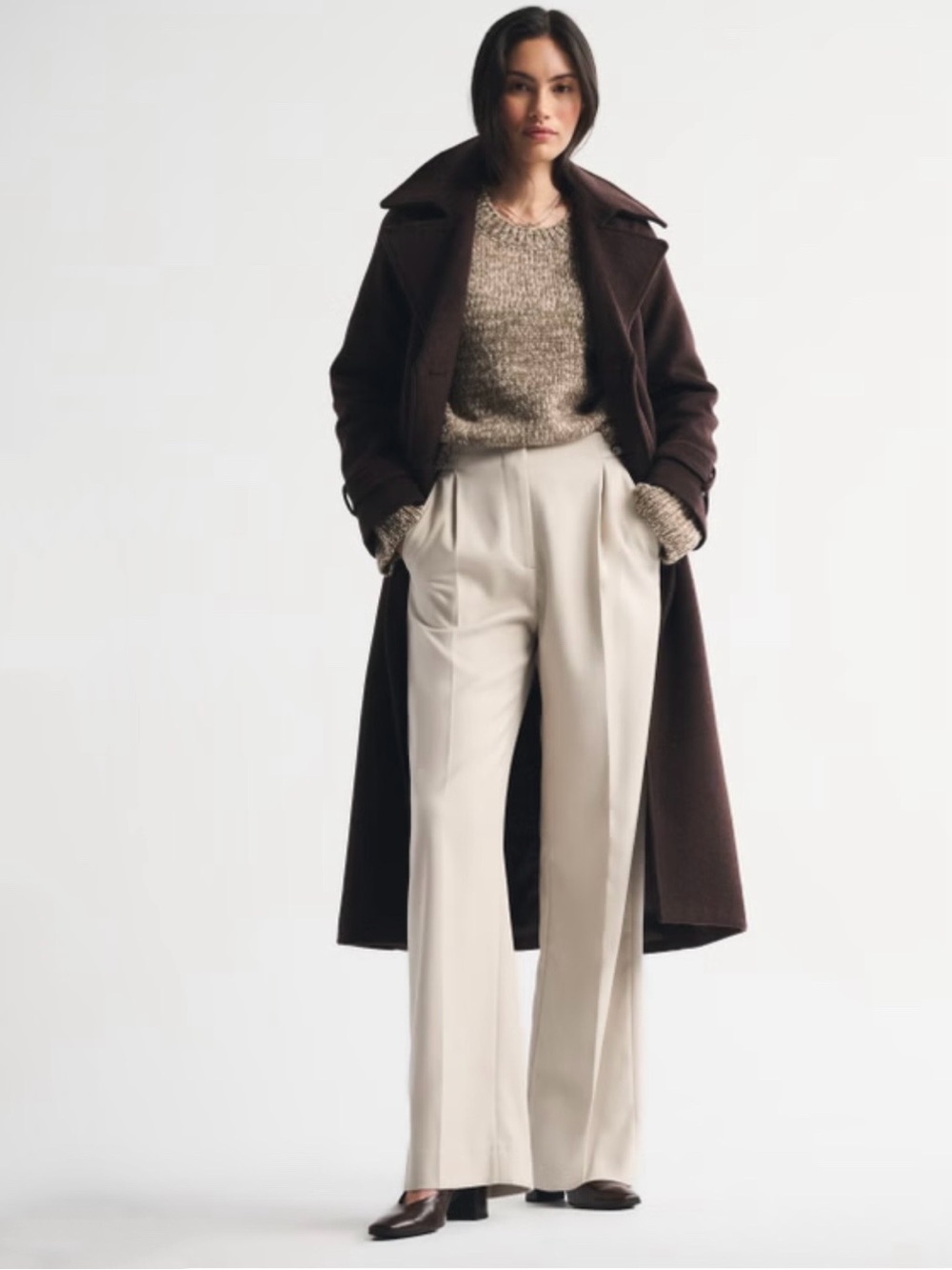A&F Abercrombie Sloane Tailored Hardware Wide Leg Pant Ash Belted Cream size 28